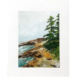 8x10 Maine Original Oil Painting Acadia Landscape New England Pine Art Signed